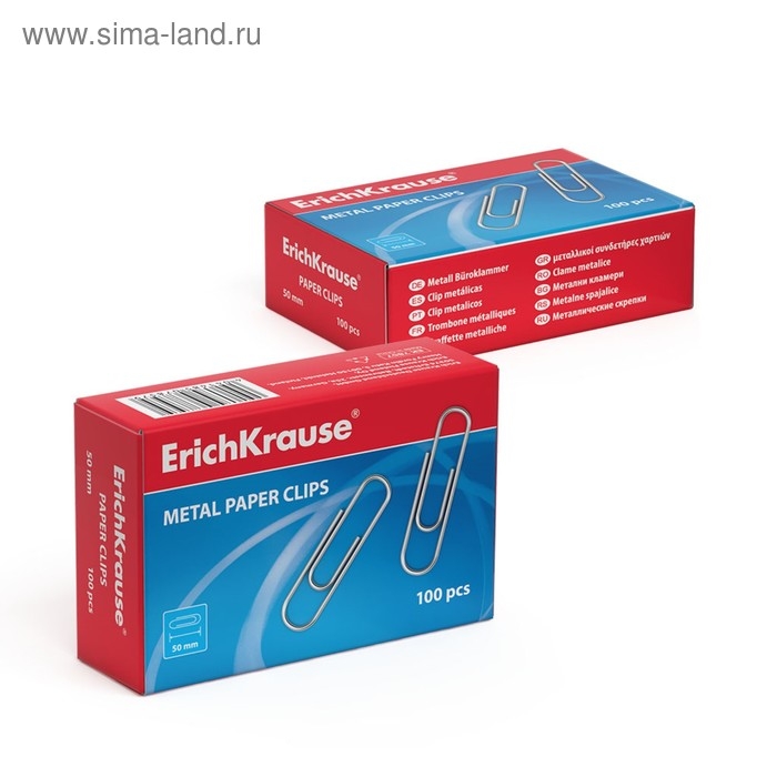 Скрепки канцелярские 50 мм, 100 штук, ErichKrause, оцинкованные, картонная упаковка