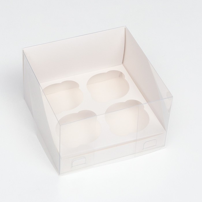 Коробка для 4 капкейков, белая 16 х 16 х 14 см