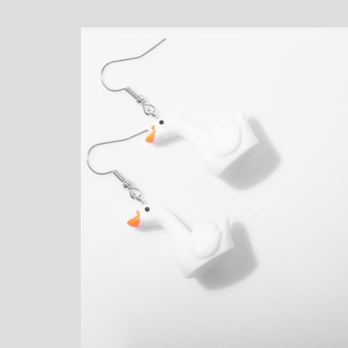 Серьги &laquo;Гуси&raquo;, цвет бело-оранжевый в серебре