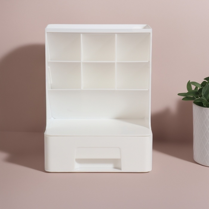 Органайзер для хранения, 6 секции, 1 ящик, 24 &times; 14 &times; 18 см, цвет белый