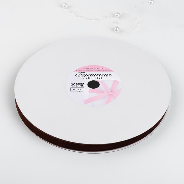 Лента бархатная, 10 мм, 18 ± 1 м, цвет коричневый №119 Лента бархатная, 10 мм, 18 ± 1 м, цвет коричневый №119