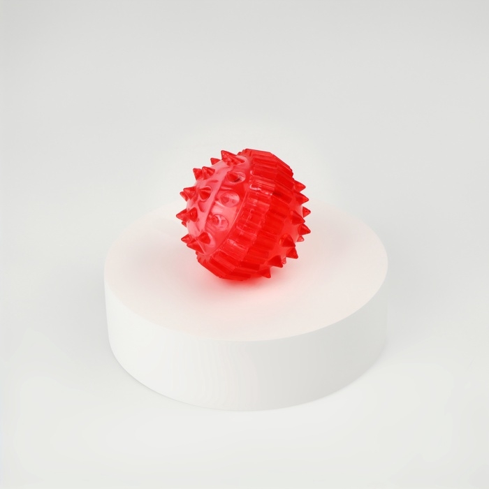 Массажер пластик универс Шарик с 2 кольцами красный коробка ОТ