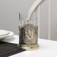 Набор для чая &laquo;Высоцкий&raquo;, 2 предмета: подстаканник d=65 мм, стакан, латунь