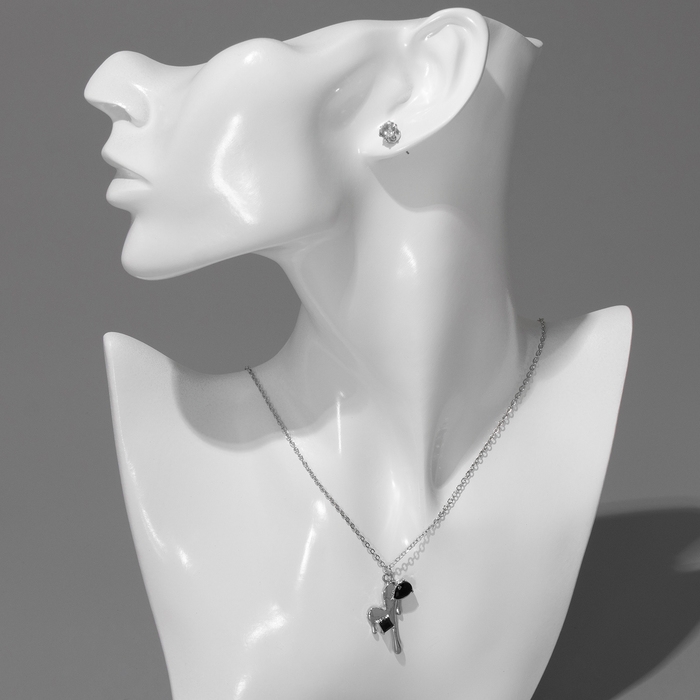 Гарнитур 2 предмета: серьги, кулон &laquo;Таяние&raquo; сердце, цвет чёрно-белый в серебре, 40 см