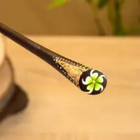 Заколка для волос "Цветок" дерево Албезия, 17 см, цв. чёрно-зелёный