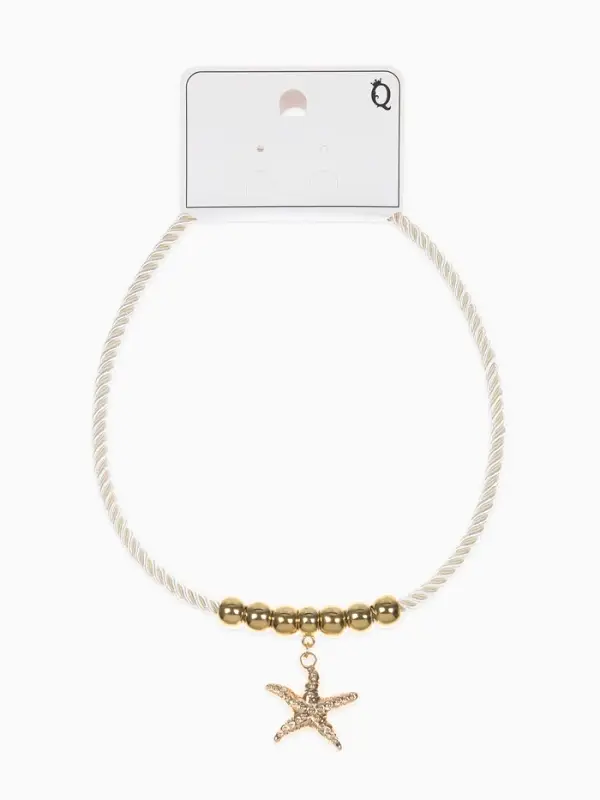 Кулон на жгуте текстильном "Морская звезда", цвет бело-золотой