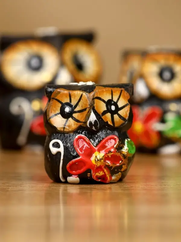 Набор сувенирный "Совята" дерево H 4, 3, 2 см, цв. чёрный