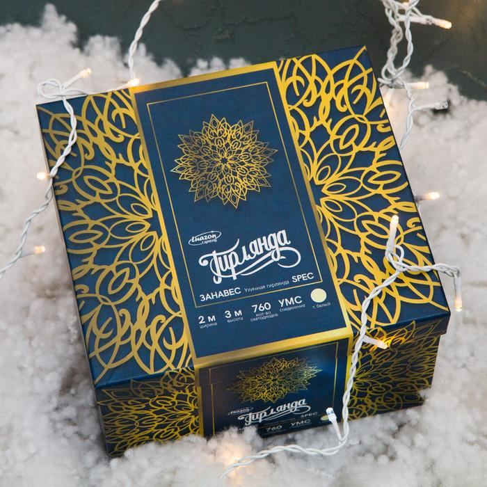 Гирлянда &laquo;Занавес&raquo; 2 &times; 3 м, IP44, УМС, белая нить, 760 LED, свечение тёплое белое, мерцание белым, 220 В