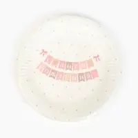 Тарелка одноразовая бумажная &laquo;С Днём рождения&raquo; гирлянда, белая, 18 см