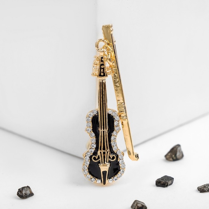 Брошь &laquo;Скрипка&raquo;, цвет чёрно-белый в золоте