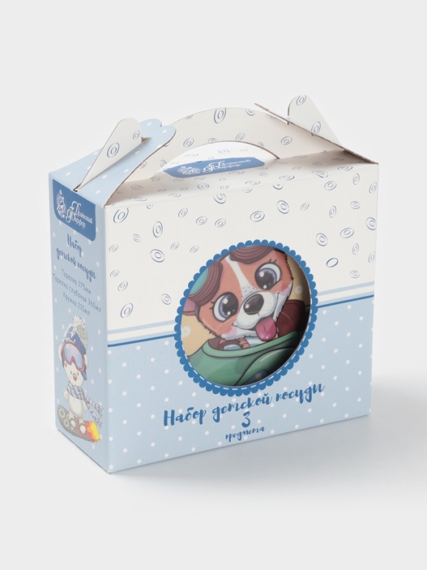 Набор посуды 3 пр. Веселый гонщик И.У. (т 175мм гл кр,сал 360мм круг,круж 210 мл Глория)