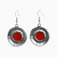 Серьги &laquo;Круг&raquo; винтаж, красные в чернённом серебре