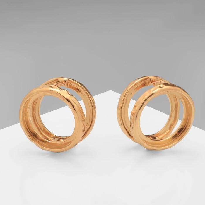 Серьги металл &laquo;Аккорд&raquo; два круга, цвет золото
