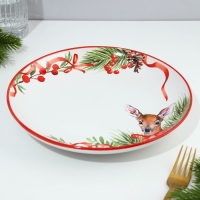 Новый год. Тарелка керамическая &laquo;Новогодняя сказка&raquo; красная, 22.5 см, цвет белый