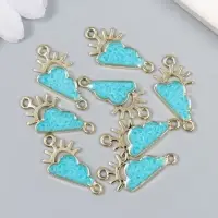 Декор для творчества металл, эмаль "Солнце за облаками" золото с бирюзой 1,4х2,6 см