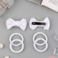 Набор для волос "Школьница галант" (4 резинки 3,5 см, 2 зажима 6 см) классик, белый