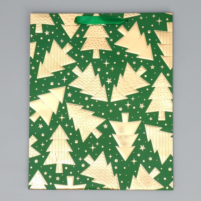 Пакет подарочный новогодний &laquo;Елочки&raquo; 32 х 26 х 10 см, Новый год