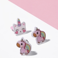 Набор детский "Выбражулька" 2 предмета: клипсы, кольцо, единорог, цветной Набор детский "Выбражулька" 2 предмета: клипсы, кольцо, единорог, цветной