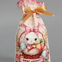 Пакет  полиэтиленовый подарочный "Заяц с цветами", с завязками, 15х23&plusmn;1 см