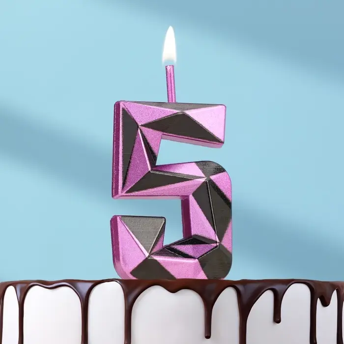 Свеча для торта &laquo;Алмаз&raquo;, цифра 5, фиолетовый металлик