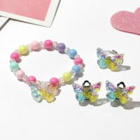 Набор детский «Выбражулька» 3 предмета: клипсы, браслет, кольцо, бабочка, цветной Набор детский «Выбражулька» 3 предмета: клипсы, браслет, кольцо, бабочка, цветной