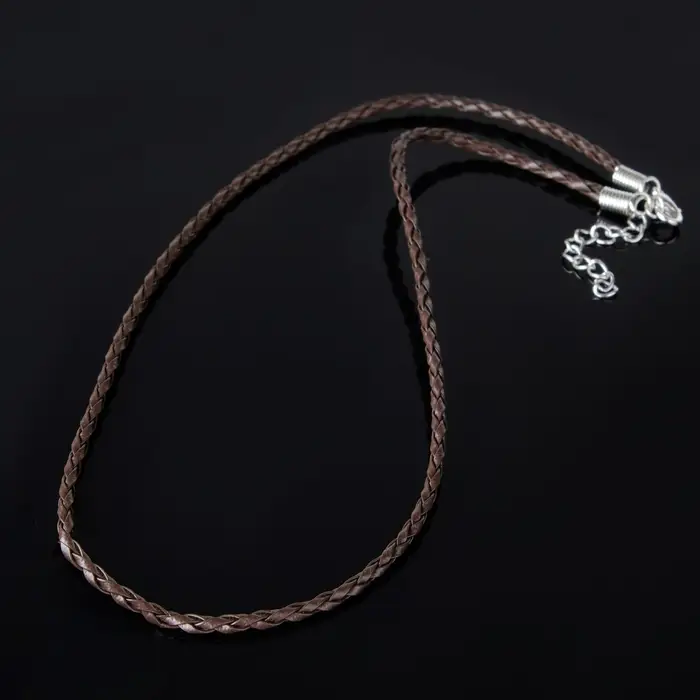 Шнурок вощёный кожаный d=3 мм, L=45 см, коричневый, косичка