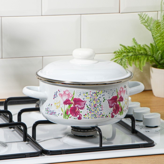 Кастрюля эмалированная &laquo;Мозаика&raquo;, 2 л, индукция, цвет белый