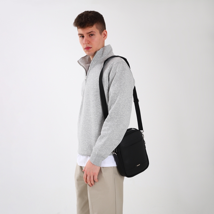 Сумка мужская через плечо TEXTURA, искусственная кожа, цвет чёрный