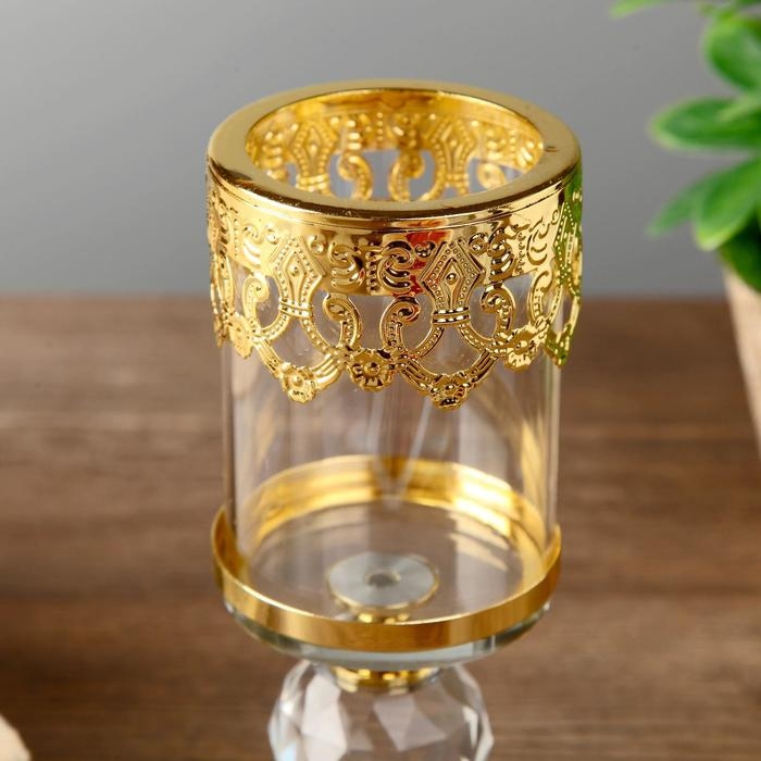 Подсвечник стекло на 1 свечу "Шар кристалл и золотые узоры" 16х6,3х6,3 см