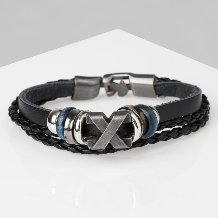Браслет унисекс &laquo;Стиль&raquo; икс фактор, цвет чёрный с чернёным серебром, 21,5 см