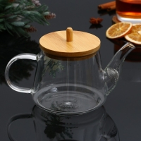 Новый год. Чайник заварочный стеклянный с бамбуковой крышкой &laquo;Зимние истории&raquo;, 600 мл