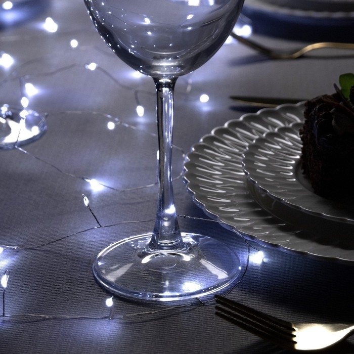 Гирлянда &laquo;Мишура&raquo; 5 м роса, IP20, серебристая нить, 100 LED, свечение белое, USB