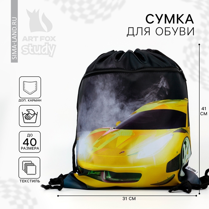 Мешок для обуви &laquo;Крутая тачка&raquo; 2 секции, 30 х 40 см