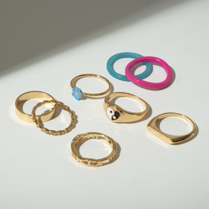 Кольцо набор 8 штук «Мечта» инь-ян, цветной с золотом, размер МИКС Кольцо набор 8 штук «Мечта» инь-ян, цветной с золотом, размер МИКС