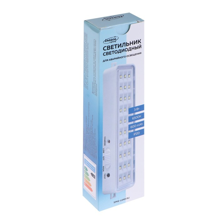 Светильник аварийный светодиодный, 30 LED, 3 Вт, AC/DC, 220 В, аккум. Lead Acid, белый Светильник аварийный светодиодный, 30 LED, 3 Вт, AC/DC, 220 В, аккум. Lead Acid, белый