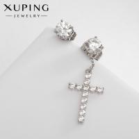 Серьги со стразами XUPING крест величие, цвет белый в серебре