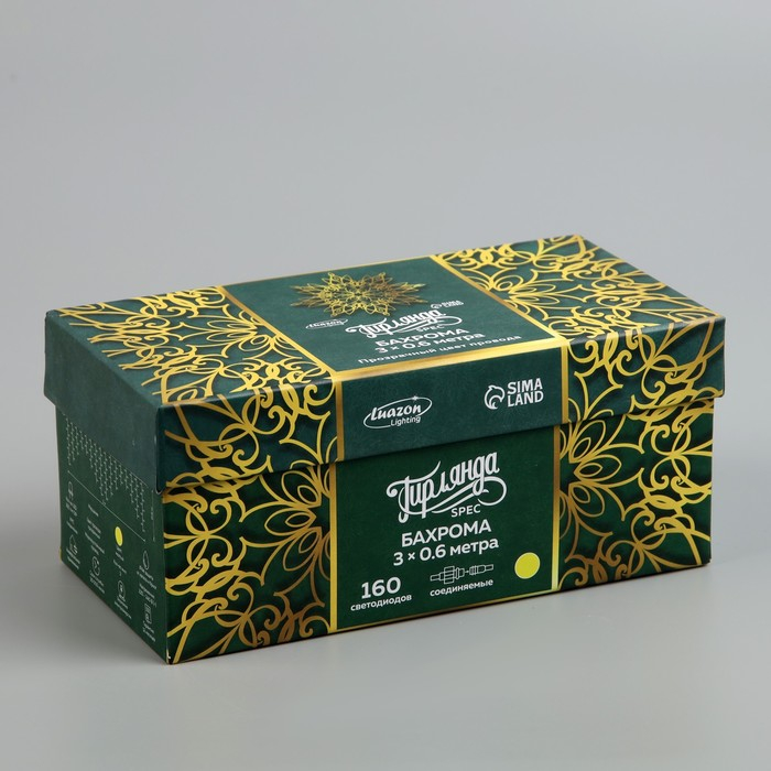 Гирлянда &laquo;Бахрома&raquo; 3 &times; 0.6 м, IP44, УМС, прозрачная нить, 160 LED, свечение жёлтое, мерцание белым, 220 В