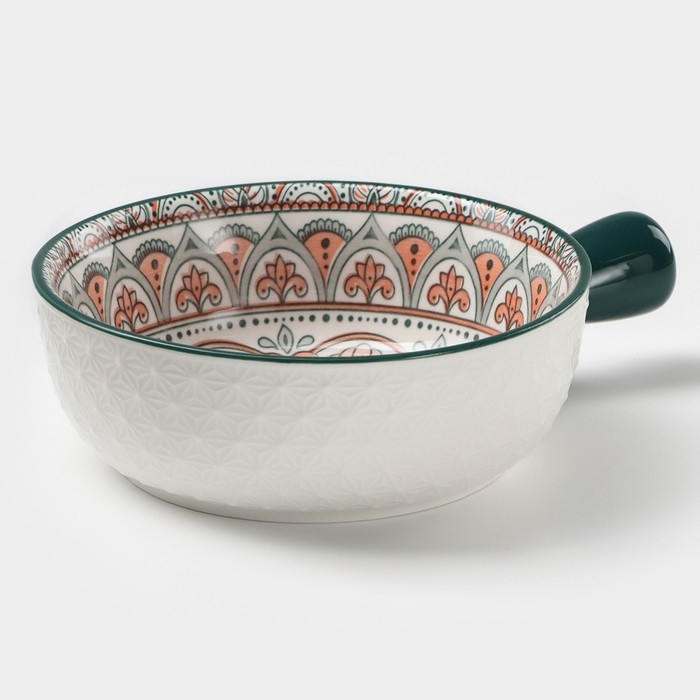 Кокотница керамическая &laquo;Цветы&raquo;, 550 мл, цвет белый