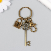 Брелок металл с карабином "Ажурные ключик и замочек" бронза 8,6 см