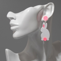 Серьги акрил &laquo;Зайчики&raquo;, цвет бело-розовый в серебре