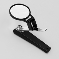 Кусачки - книпсер маникюрные, на магните, с лупой, 9 см, пакет zip-lock, цвет серебристый/чёрный