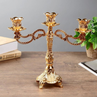 Подсвечник металл на 3 свечи "Узорный" цвет золото 25х27,5х9 см