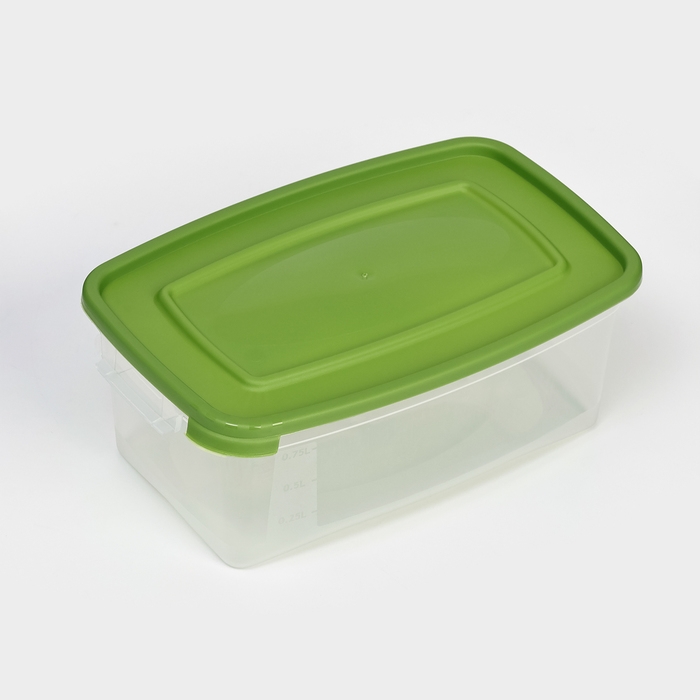 Набор контейнеров пищевых Доляна, 3 шт: 1 л, 18,5&times;12&times;7 см, прямоугольные, прозрачные, крышка зелёная