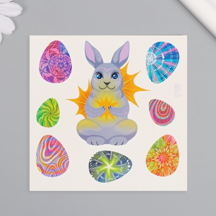Татуировка на тело цветная "Заяц и яички" 10х10 см