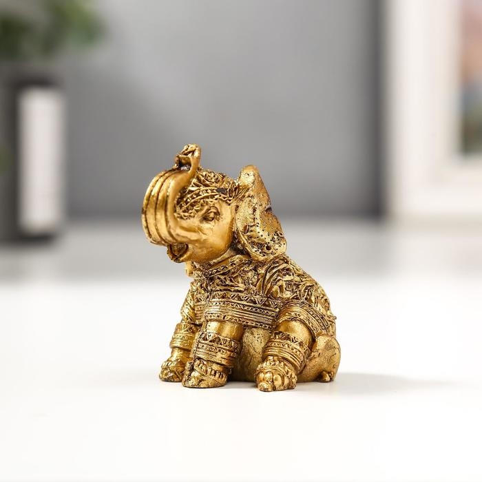 Сувенир полистоун "Золотые слоники, рисунки на попоне" набор 6 шт 4,7х5,5х3 см