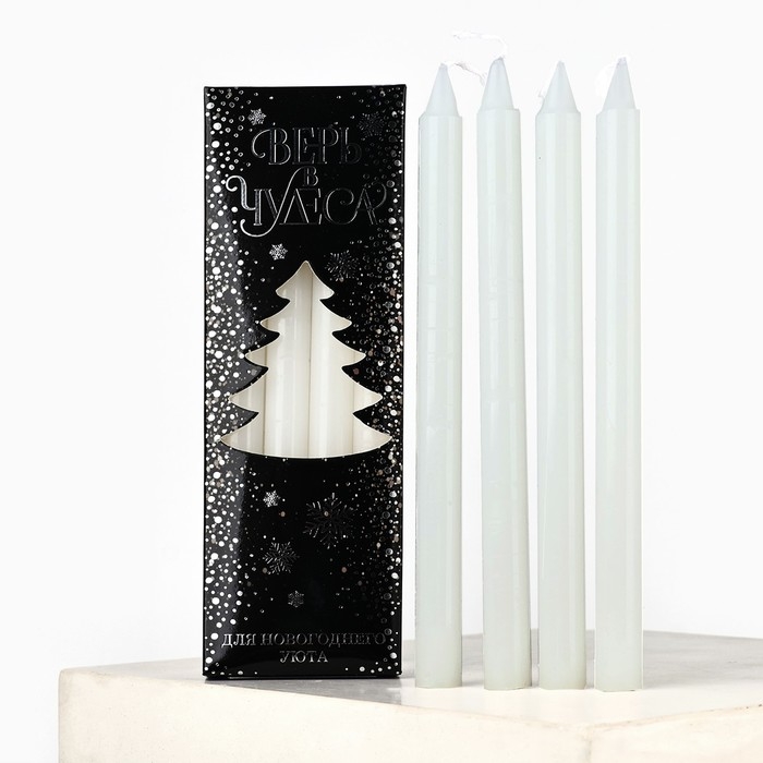 Набор новогодних восковых свечей &laquo;Новый год: Уютной зимы&raquo; 4 шт., белые, 10 х 15 х 3 см