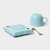 Чайная пара керамическая с ложкой &laquo;Зефирка&raquo;, 2 предмета: чашка 250 мл, блюдце d=13 см, цвет голубой