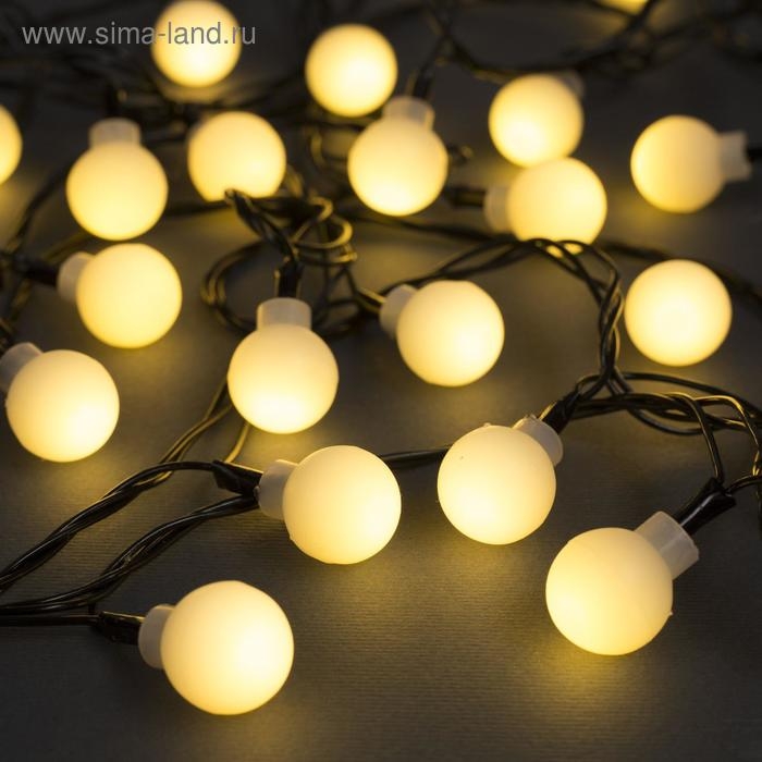 Гирлянда «Нить» 5 м с насадками «Шарики белые», IP20, тёмная нить, 30 LED, свечение тёплое белое, 8 режимов, 220 В Гирлянда «Нить» 5 м с насадками «Шарики белые», IP20, тёмная нить, 30 LED, свечение тёплое белое, 8 режимов, 220 В