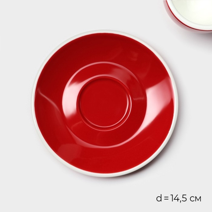 Кофейная пара фарфоровая Magistro Coffee time, 2 предмета: чашка 180 мл, блюдце d=14,5 см, цвет красный