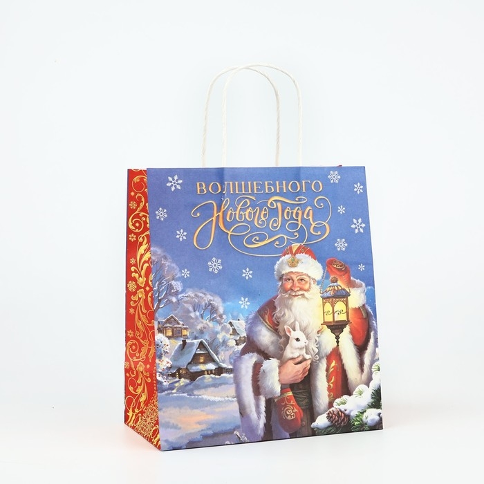 Пакет подарочный новогодний крафтовый &laquo;Яркого нового года&raquo;, 22 х 12 х 25 см , Новый год